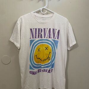 NIRVANA White Tee with Purple and Yellow Graphic